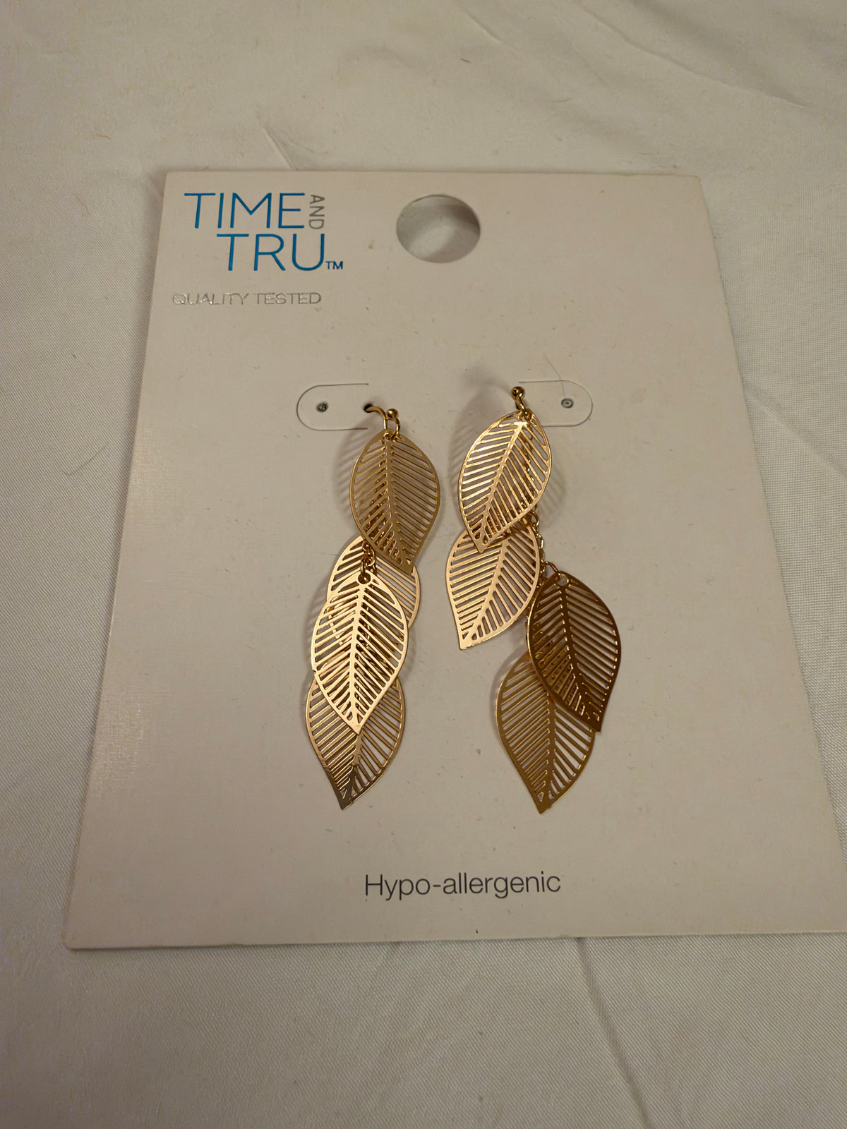 Time and Tru Quality Tested Hypo-allergenic Gold Tone Long Leaf Earrings